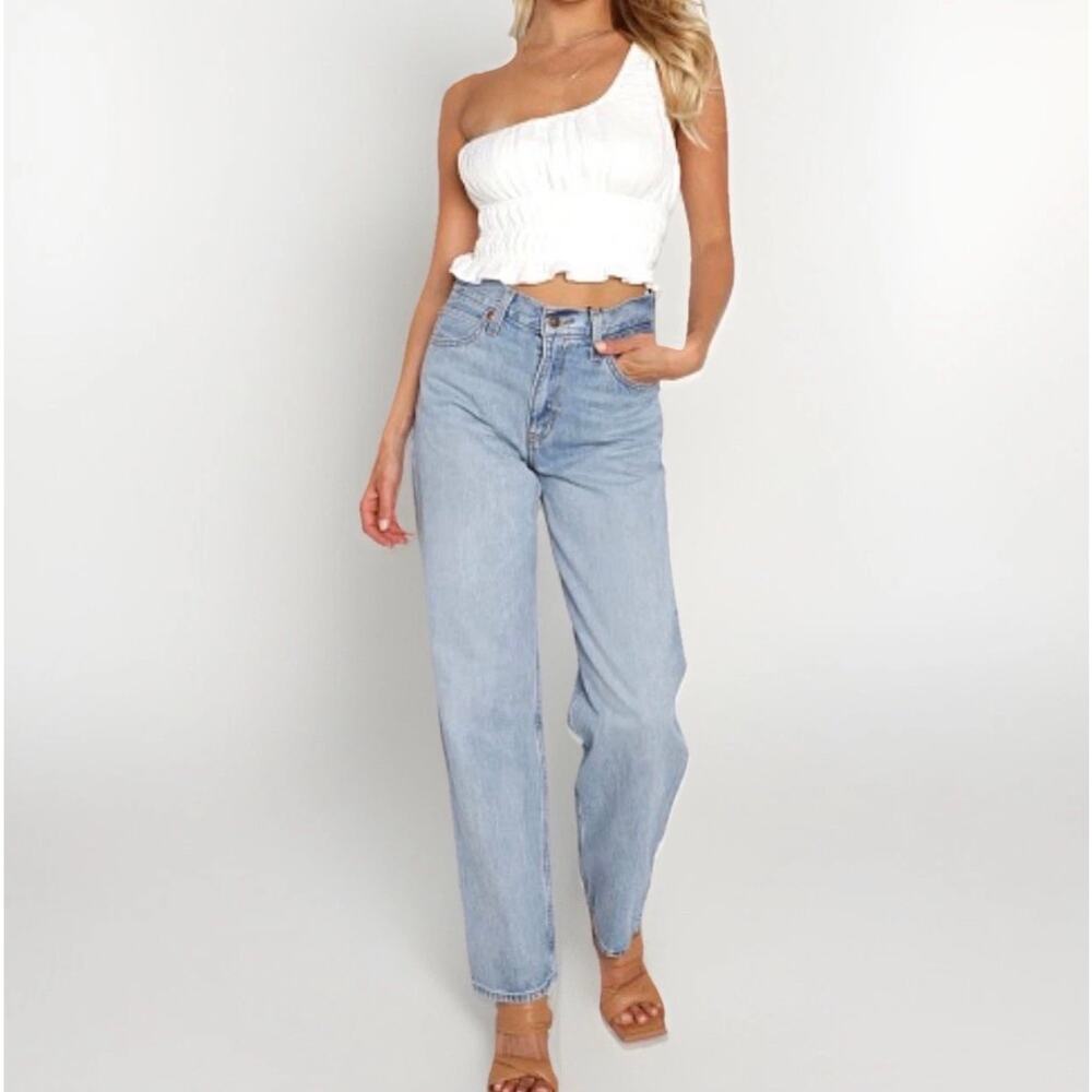 Levis Easy Dad Jean Charlie Boy Blue Light Denim Womens 33 Straight Loose Baggy